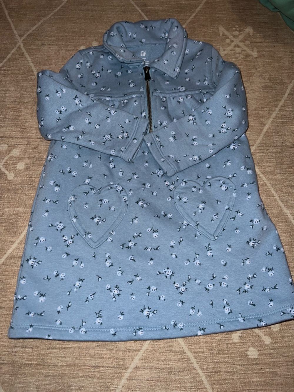 GAP Blue Floral Heart Pocket Sweatshirt Dress